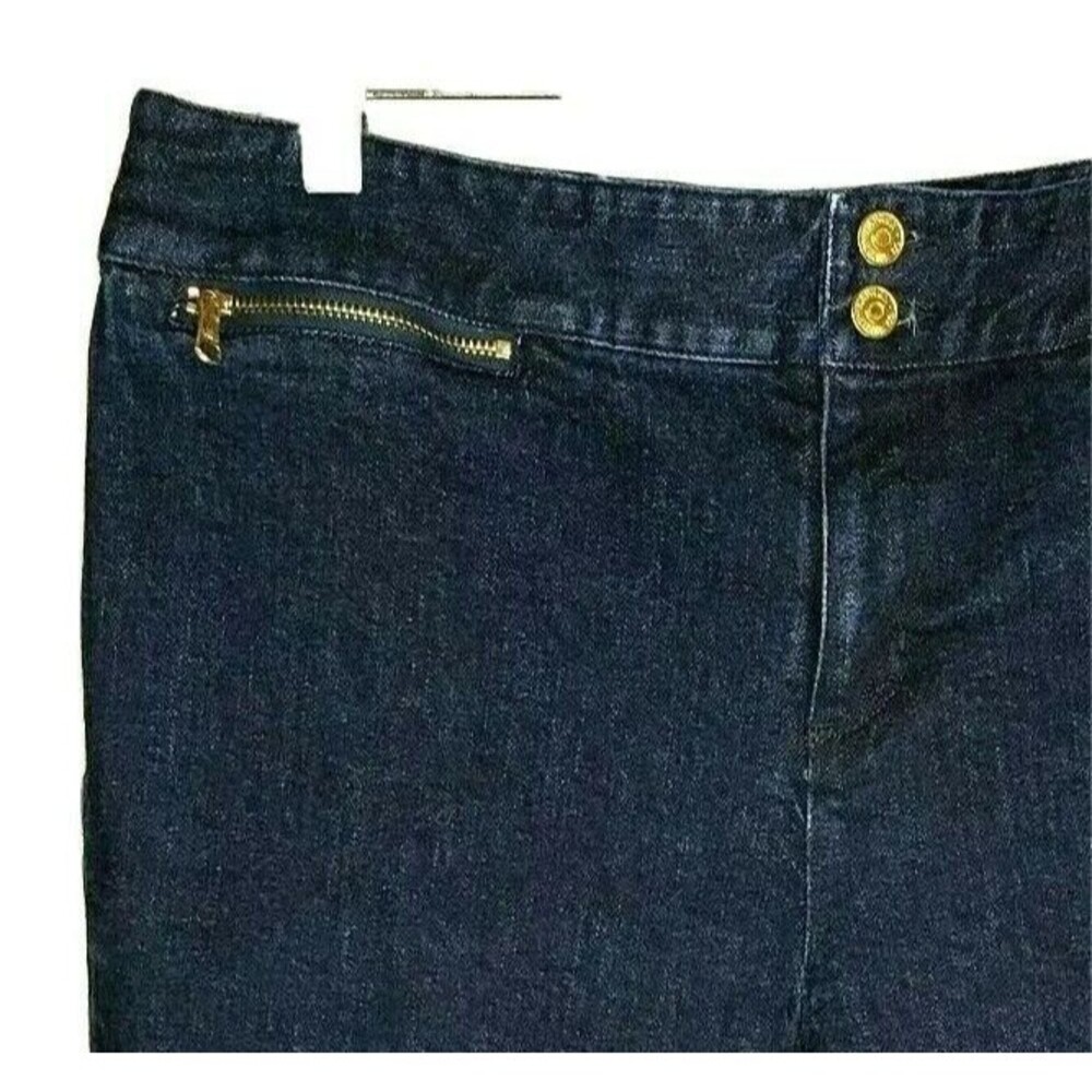 Ralph Lauren Jeans Co Women Cropped Jeans Sz 10 Dark Blue Gold Zipper Wide Hem - Picture 2 of 6